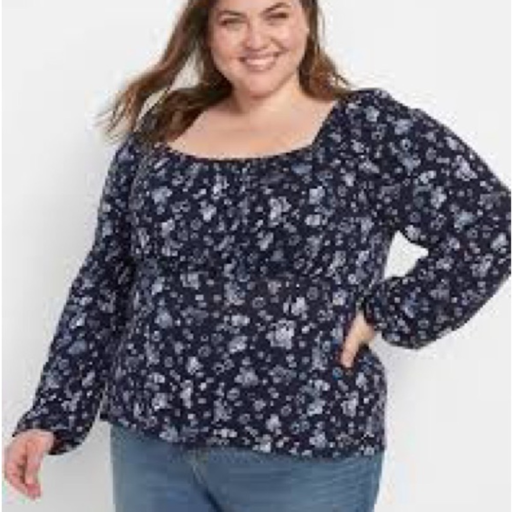 Lane Bryant Navy Floral Blouse